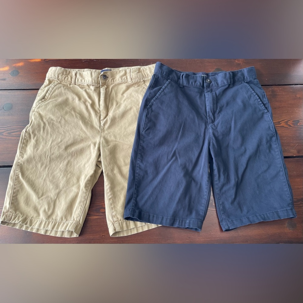 2 Pairs Children’s Place Khaki Shorts Boys 14 Adjustable Waist Chino Tan & Blue